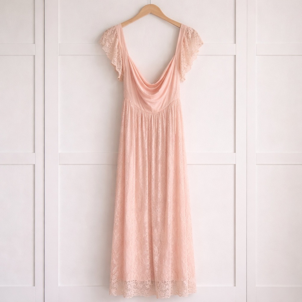 Maternity Pink Lace Gown